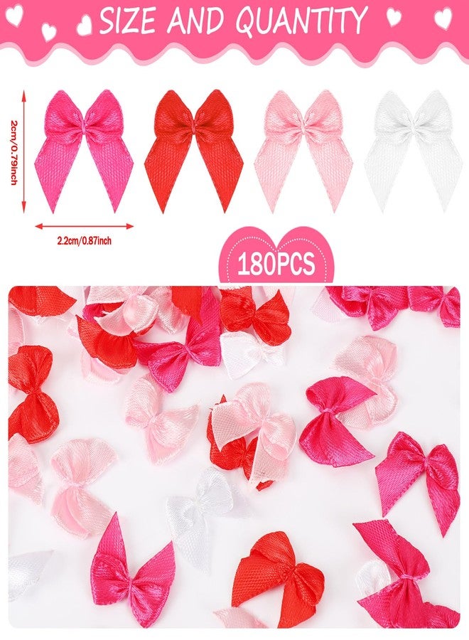 JUNEBRUSHS Valentine's Day Bows, 180Pcs Valentines Tiny Bows Mini Small Satin Ribbon Bows for DIY Craft Wedding Anniversary Decoration, 4 Colors - Image 2